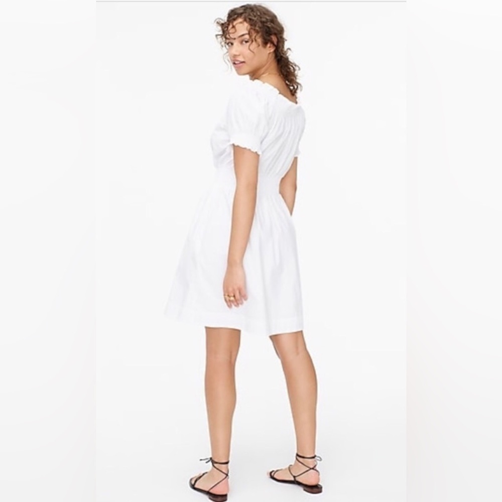 NWT J.Crew Women White Smocked puff-sleeve cotton poplin dress Size XXS - Picture 2 of 9